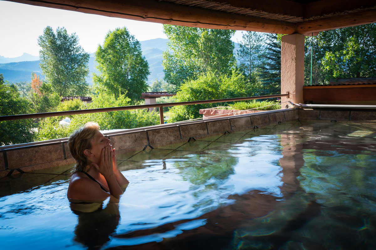 soaking in hot springs
